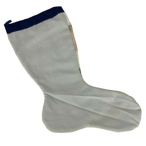 Handmade Patchwork Quilt Christmas Stocking With Lace Trim Blue Satin Ribbon Top - Picture 2 of 4